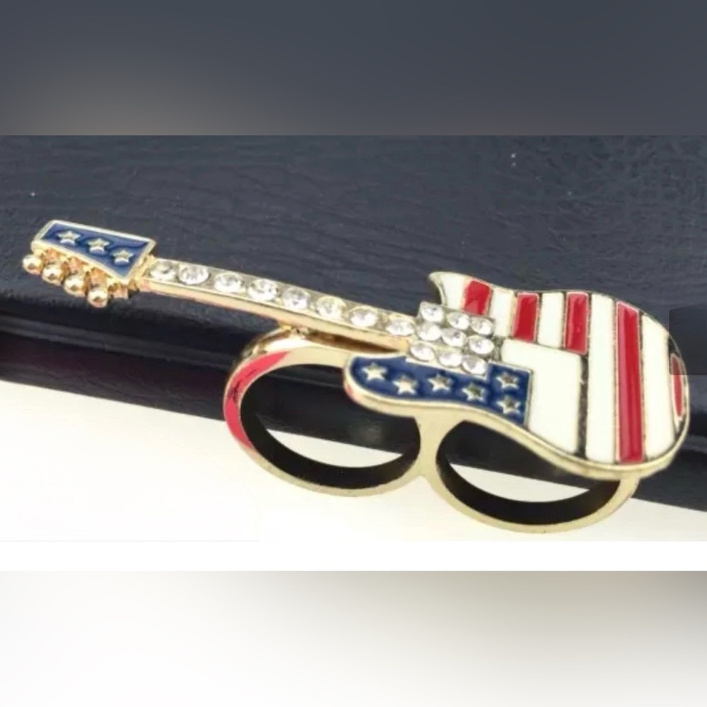 American Flag Patriotic Dual Finger Guitar Ring ! 🇺🇸🎸